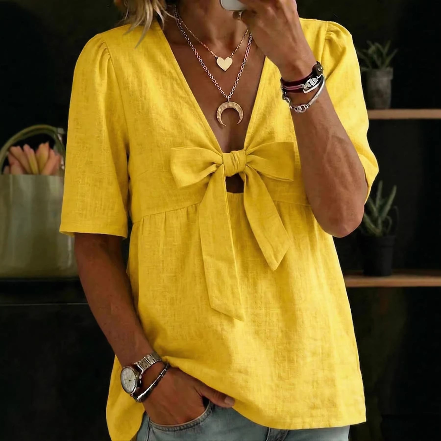00dcd471-2ea8-4d12-9005-5bceb8632c77.jpg Women's Casual And Versatile V-Neck Top Shirt Beachwear & Casual Wear Collection Womens Clothing - Image 4