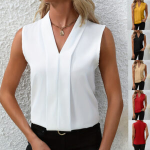 Summer V-Neck Shirt Solid Color Casual Office Daily Sleeveless Shirt Lightweight Women's Top Clothing Beachwear & Casual Wear Collection