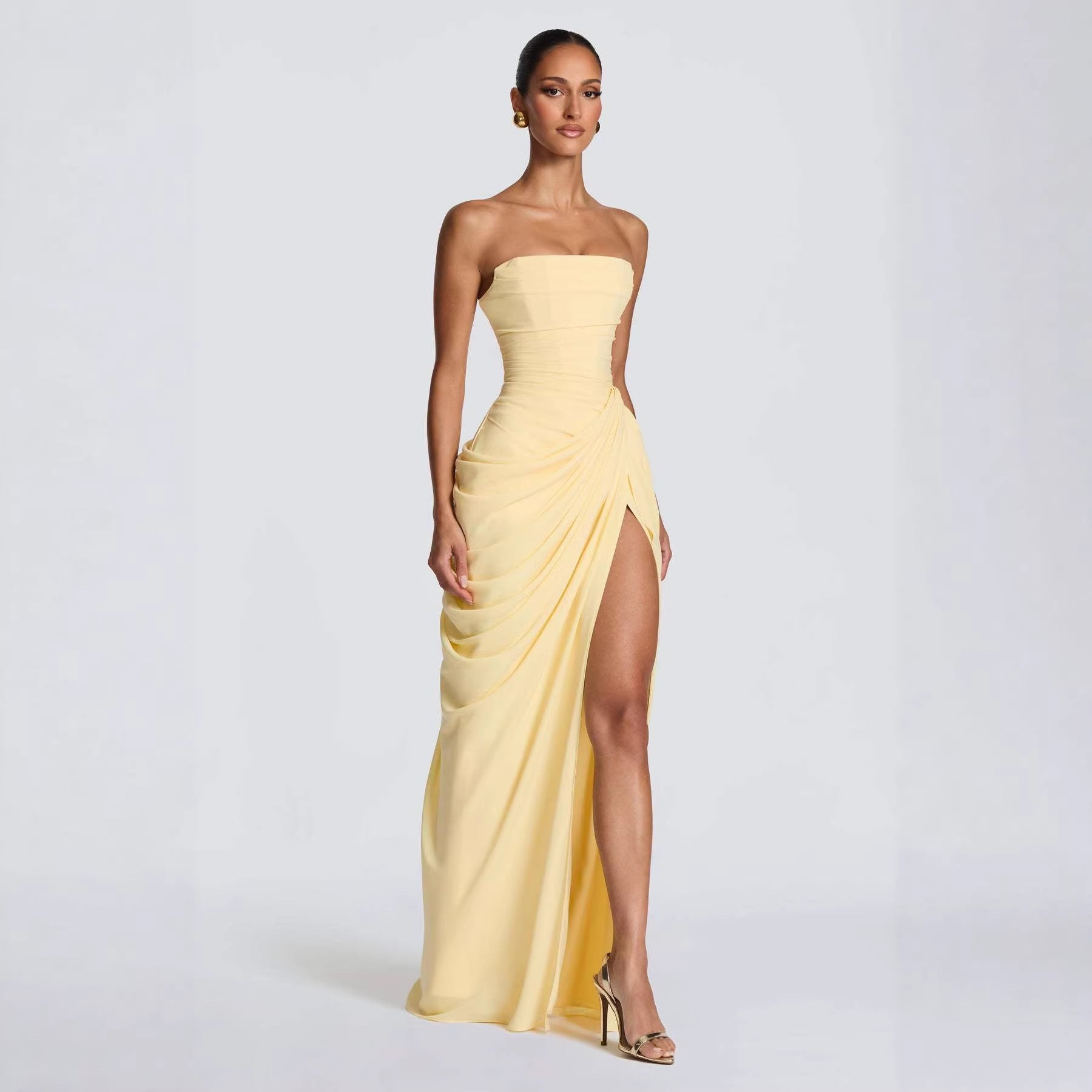 0d9ca187-2610-4e9e-a2d4-cb04a70d47eb.jpg Tube Top Pleated Slit Dress Garments Apparel / Clothing - Image 9