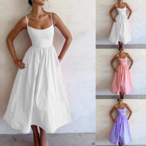 Lady Temperament Commute Low-cut Slim Fit Waist Trimming Spaghetti Straps Dress Garments Apparel / Clothing