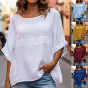 Loose-fitting Top With A Crew Neck And Three-quarter-length Sleeves Beachwear & Casual Wear Collection Womens Clothing