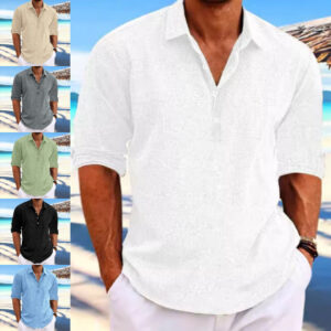 Men's Hemp Long Sleeve Loose-Fit Solid Color Shirt Plus Size Cotton Hemp Shirt Sweatshirt For Men Casual Everyday Wear Men's Attire Apparel / Clothing