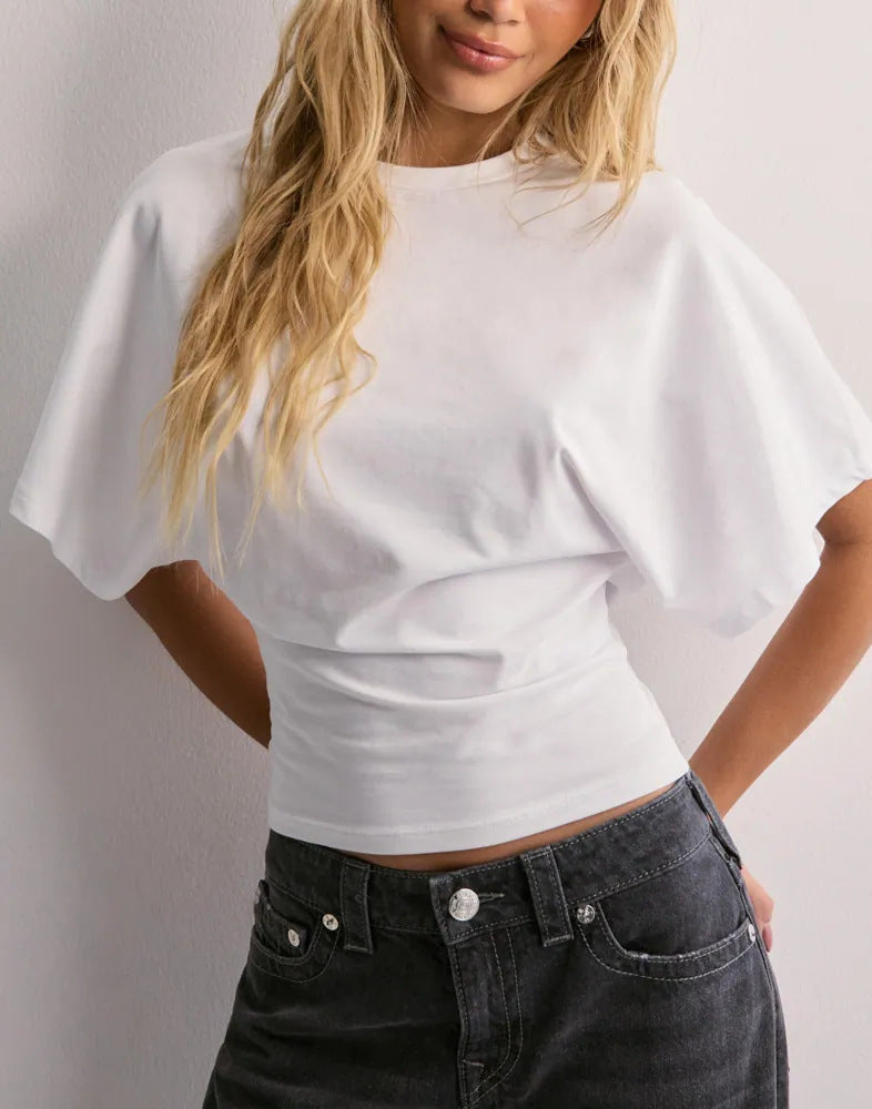 14a35702-a309-4635-8eca-4539ffa9a6c3.jpg Summer Batwing Sleeve T-shirt Ins Fashion Round Neck Pullover Short-sleeved Tops For Women Clothing Beachwear & Casual Wear Collection Womens Clothing - Image 5