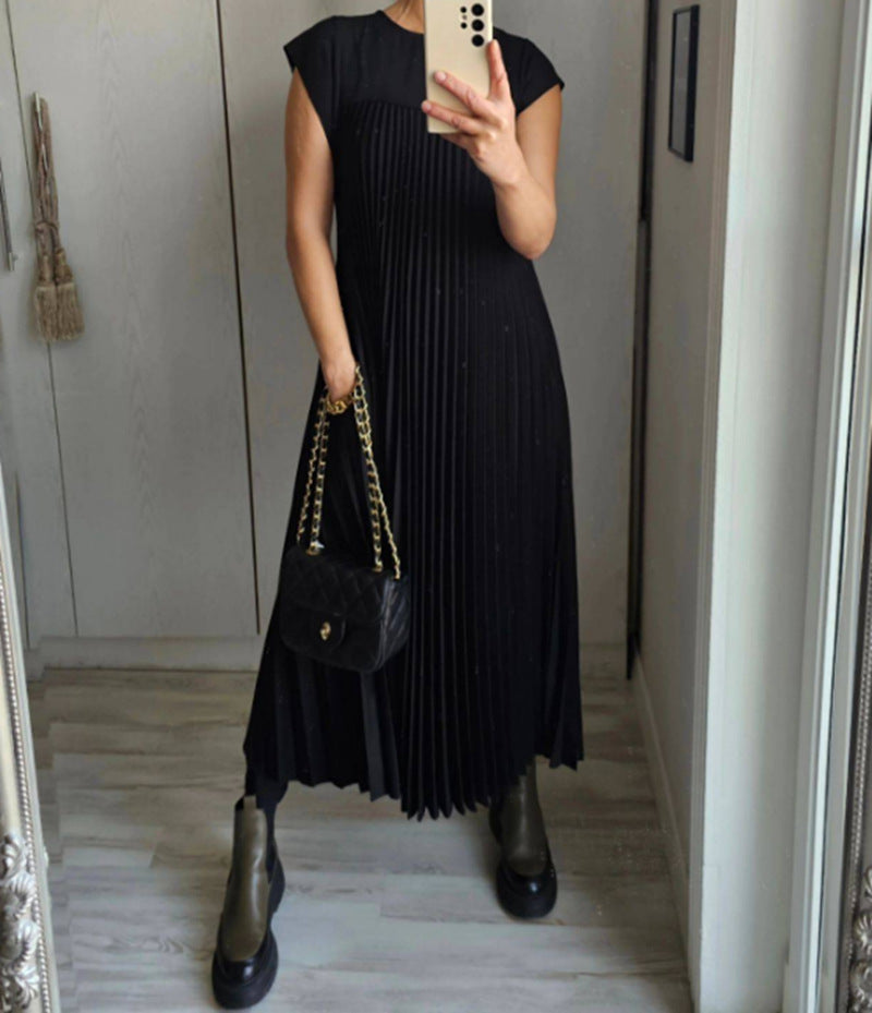 16993f71-99d2-43f9-a0d8-4a84b0d9caaa.jpg Short Sleeve Pleated Long Dress Summer Round Neck Dress Women's Clothing Garments Apparel / Clothing - Image 6