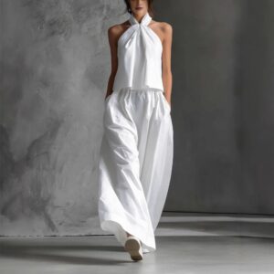 Loose-fitting Sleeveless Top And Wide-leg Pants Two-piece Set Garments Apparel / Clothing