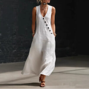 Womens Solid-Color Buttoned Tank Dress Garments Apparel / Clothing
