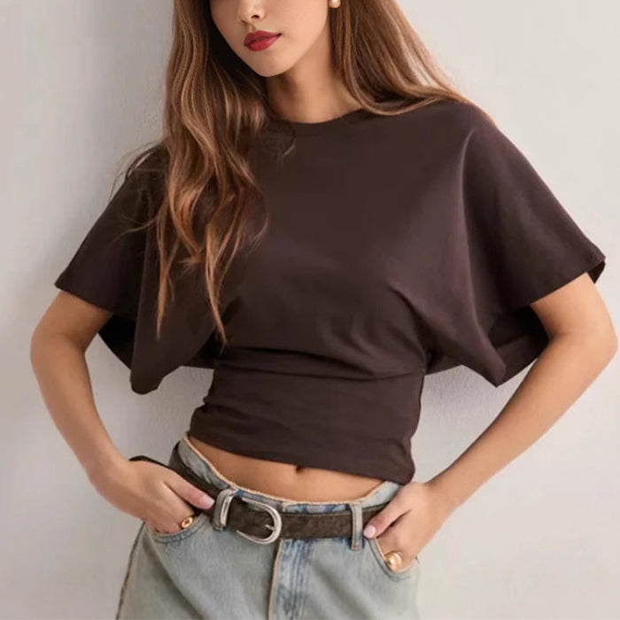 1e0661f4-ad2e-43dc-a88f-b7d7c67f4ed6.jpg Summer Batwing Sleeve T-shirt Ins Fashion Round Neck Pullover Short-sleeved Tops For Women Clothing Beachwear & Casual Wear Collection Womens Clothing - Image 11