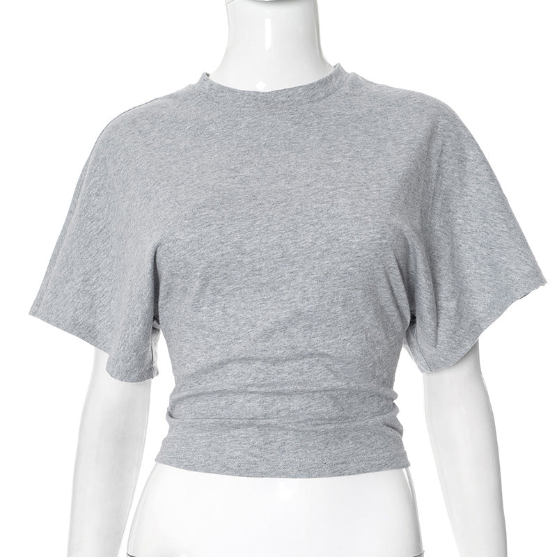 1e92cfae-93d9-4de6-934b-15715a541472.jpg Summer Batwing Sleeve T-shirt Ins Fashion Round Neck Pullover Short-sleeved Tops For Women Clothing Beachwear & Casual Wear Collection Womens Clothing - Image 6