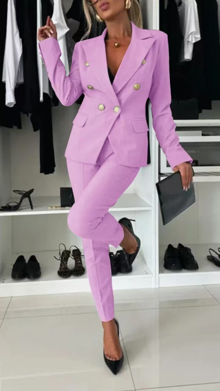 2310d726-9a25-45ac-8193-a6a8217aba24.jpg New All-matching Casual Suit Lapel Button-down Jacket And Slim-fit Trousers For Women's Office Business Set Garments Apparel / Clothing - Image 7
