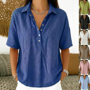 Summer Short-sleeved Shirt Button Pullover Top Fashion Casual Women's Clothing Beachwear & Casual Wear Collection