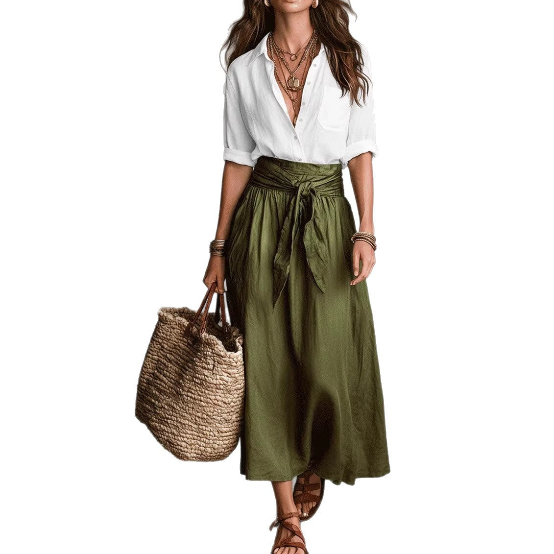 276dbfc1-68bf-49f3-9c2c-25a68d11016c.jpg Summer Short-Sleeve Suits Fashion Casual Button-Down Shirt Top And Straight Skirt Women's Two-Piece Set Garments Apparel / Clothing - Image 6