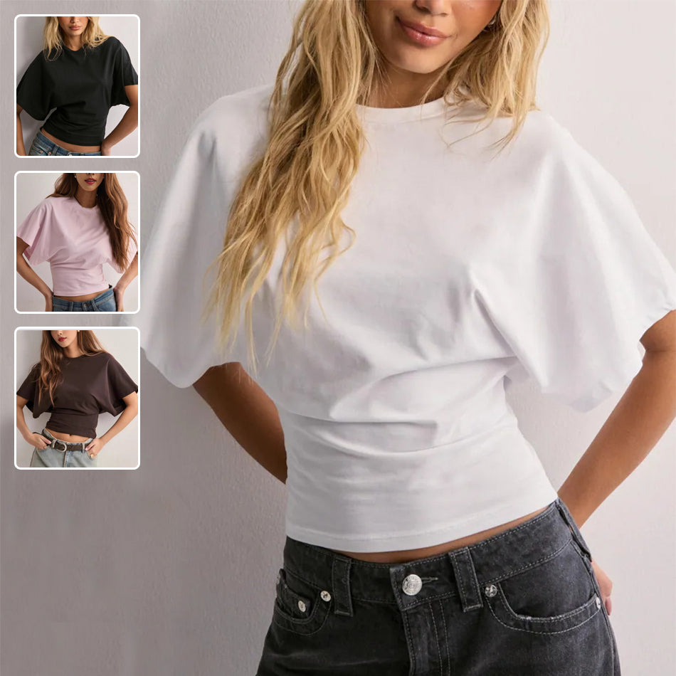 2e9f5f3a-e5b6-4335-809d-babdbf2877da.jpg Summer Batwing Sleeve T-shirt Ins Fashion Round Neck Pullover Short-sleeved Tops For Women Clothing Beachwear & Casual Wear Collection Womens Clothing
