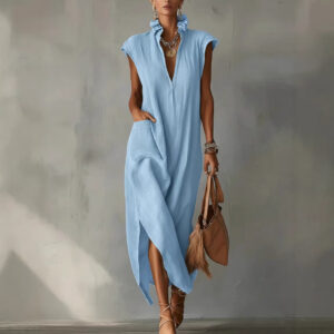 Women's Cotton-Linen Sleeveless Solid-Color Dress Garments Apparel / Clothing