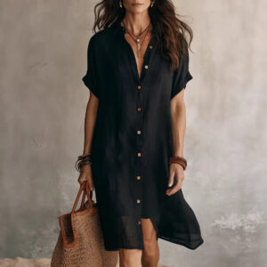 Women's Short-sleeve Buttoned Midi Shirt Dress Garments Apparel / Clothing