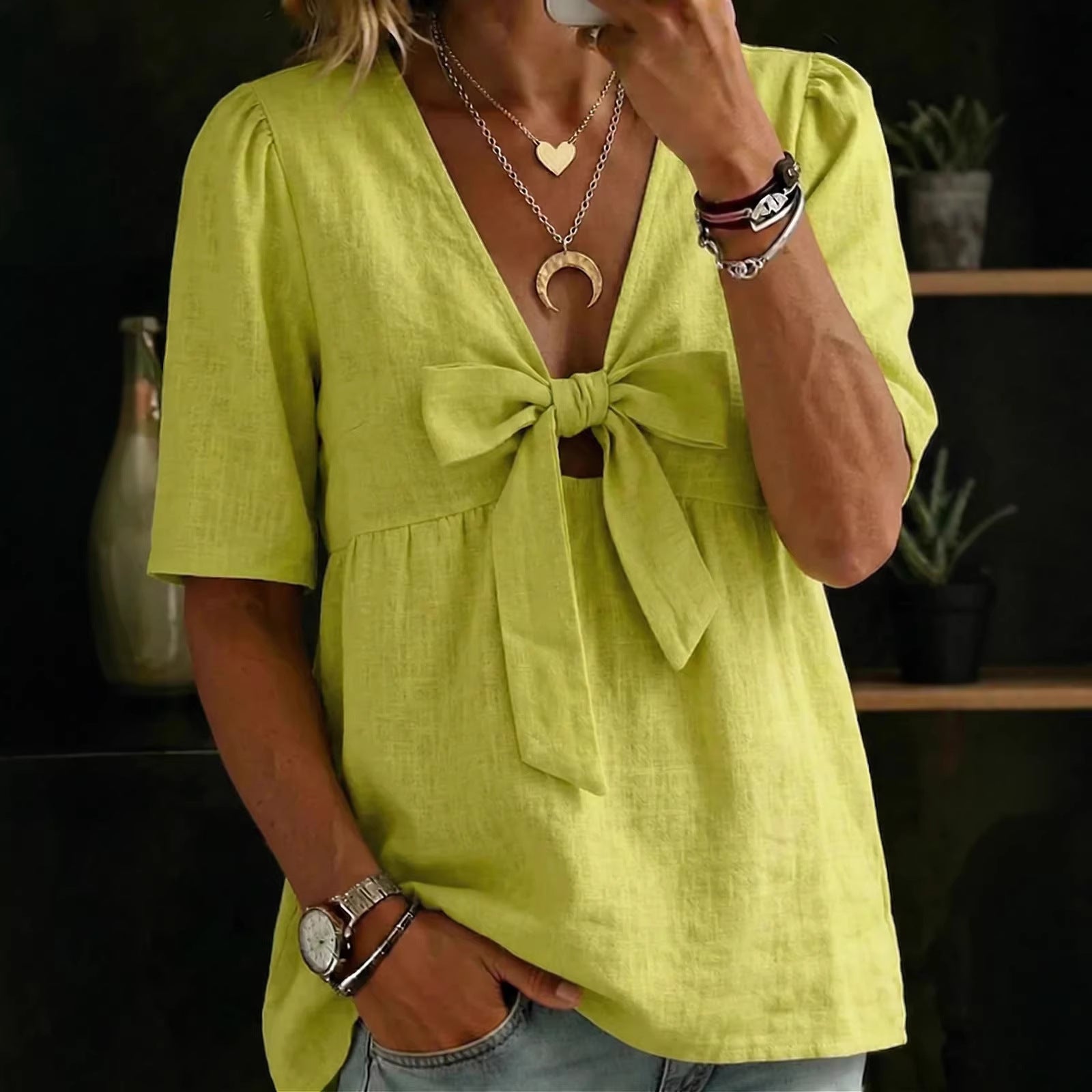 42bb3c90-4832-4657-ba5d-c51fa6a530b0.jpg Women's Casual And Versatile V-Neck Top Shirt Beachwear & Casual Wear Collection Womens Clothing - Image 8