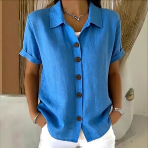 Women's Lapel-button Long-sleeve Shirt Beachwear & Casual Wear Collection Womens Clothing