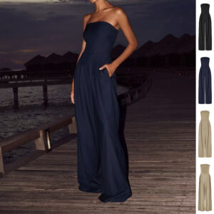 Loose Tube-top Jumpsuit Ins Fashion Backless Wide Leg Long Pants Overalls Women's Garments Apparel / Clothing