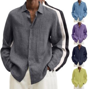 Collections Long Sleeve Lapel Shirt Men's Loose Button Cardigan Sshirt Top Men's Attire Apparel / Clothing
