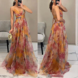 Ladies' Mesh Printing Slip Dress Garments Apparel / Clothing