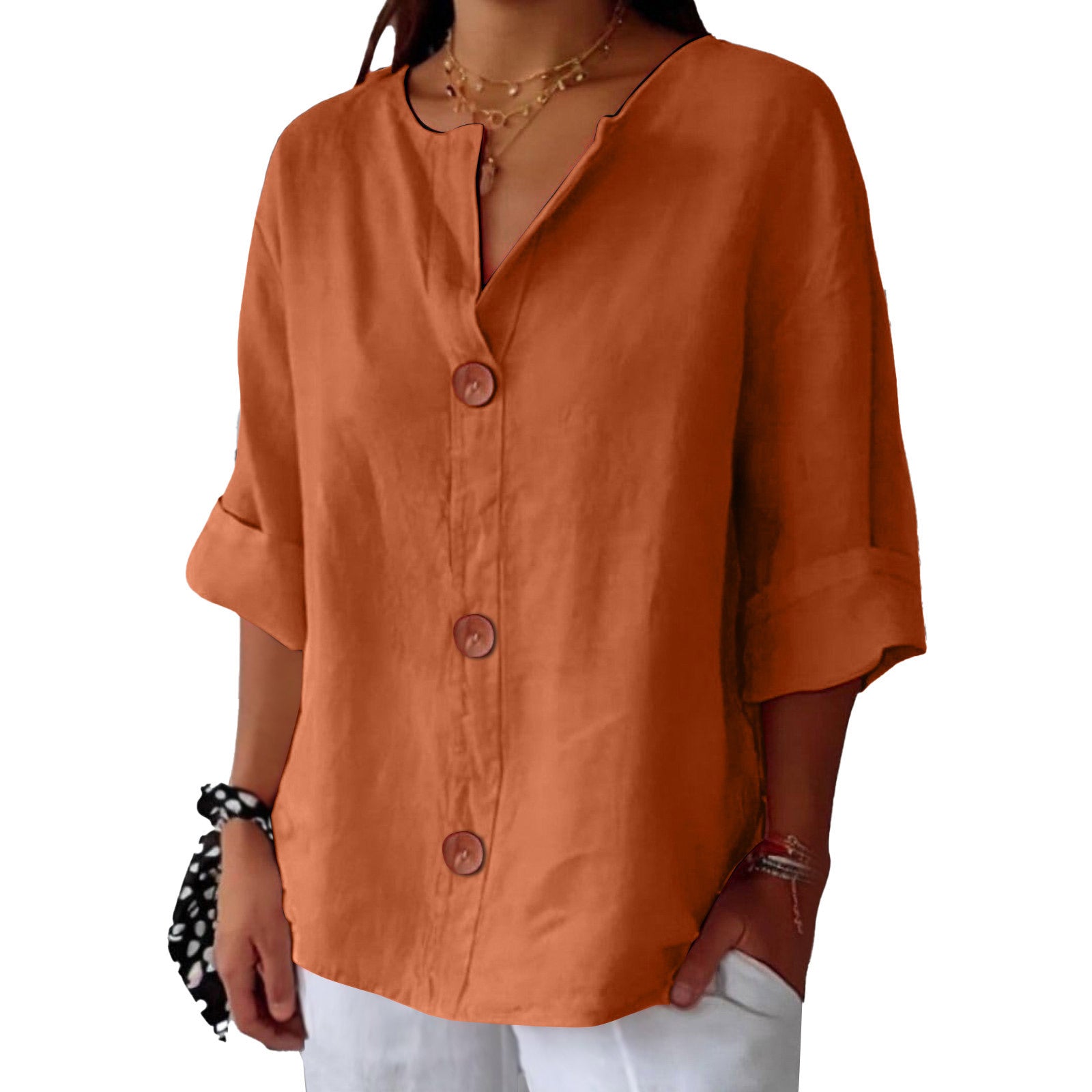 523c1dc4-23f1-4551-b379-fd48ce4dabfc.jpg V-neck Pullover Shirt Fashion Casual Long-sleeved Top Women's Clothing Beachwear & Casual Wear Collection Womens Clothing - Image 4