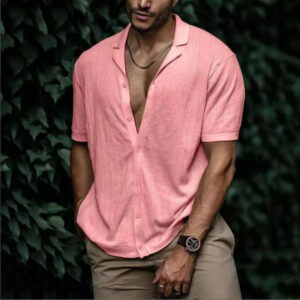 Casual Loose Cardigan Short Sleeve Solid Color T-shirt Men Men's Attire Apparel / Clothing