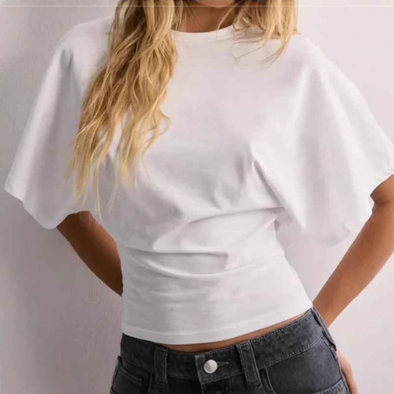 6144cba7-9df7-431b-b2a3-8574b2128fee.jpg Summer Batwing Sleeve T-shirt Ins Fashion Round Neck Pullover Short-sleeved Tops For Women Clothing Beachwear & Casual Wear Collection Womens Clothing - Image 10