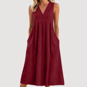 Loose-fitting Cotton-linen Dress With A V-neck And No Sleeves Garments Apparel / Clothing