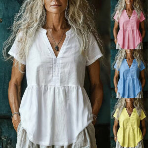 Casual Summer Short Sleeve Solid Color Slimming Shirt For Women Daily Wear Holiday Outfits Beachwear & Casual Wear Collection Womens Clothing