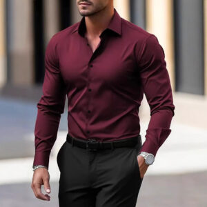 Men's Shirt Business Button Down Shirt Summer Solid Color Long Sleeve Lapel Vacation Shirt Fashion Temperament Casual Tops Men's Attire Apparel / Clothing