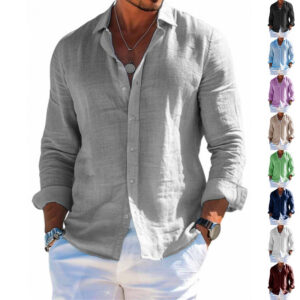 Men's Long Sleeve Shirt Casual Loose Lapel Button Top Solid Color Plus Size Blouse Clothing Men's Attire Apparel / Clothing