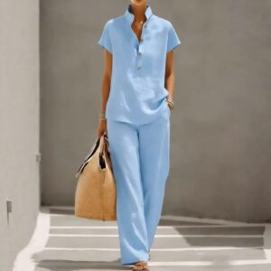 Casual Lazy-Style Cardigan Short-Sleeve Pants Solid-Color Set Garments Apparel / Clothing