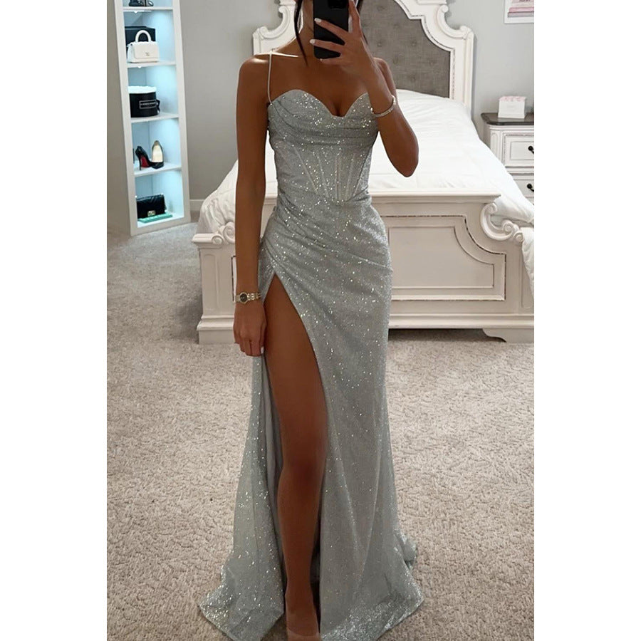 7511d521-daad-4e78-9da3-f5769ca00071.jpg Sexy Split Suspender Dress Fashion Evening Party Slim V-neck Long Dresses Summer Clothing For Women Garments Apparel / Clothing - Image 2