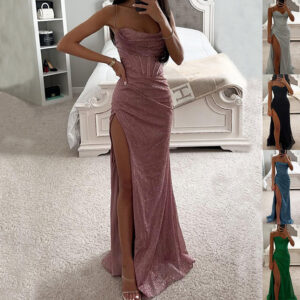 Sexy Split Suspender Dress Fashion Evening Party Slim V-neck Long Dresses Summer Clothing For Women Garments Apparel / Clothing