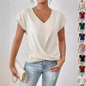 Fashion V-neck Short-sleeve T-shirt Summer Casual Irregular Knot Top For Women Clothing Beachwear & Casual Wear Collection