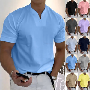 Summer Short Sleeve Shirt Men Fitness Plus Size Sports T-Shirt Elastic Cotton Pocket Men's Attire Apparel / Clothing