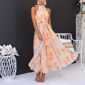 Women's Clothing Vacation Style Sleeveless Printed Backless Dress Garments Apparel / Clothing