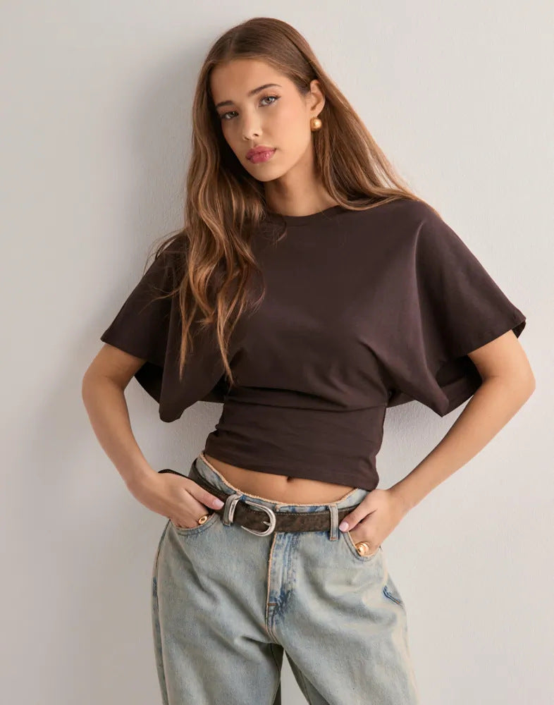 94ebd110-8c3d-4398-9a68-9599a54fab31.jpg Summer Batwing Sleeve T-shirt Ins Fashion Round Neck Pullover Short-sleeved Tops For Women Clothing Beachwear & Casual Wear Collection Womens Clothing - Image 9