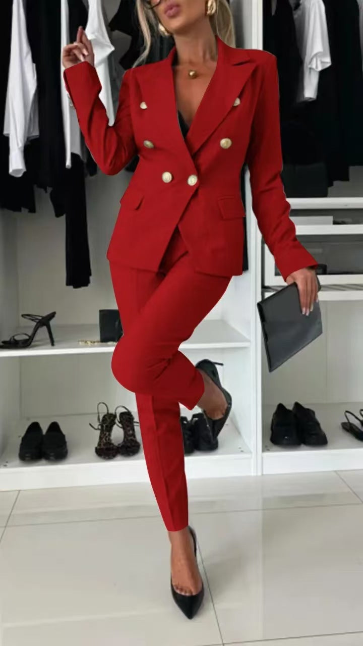 97de8eef-23ae-4ee1-a145-abfd09a78572.jpg New All-matching Casual Suit Lapel Button-down Jacket And Slim-fit Trousers For Women's Office Business Set Garments Apparel / Clothing - Image 8