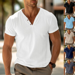 Men's T-shirt Summer Beach Short Sleeve Casual Solid Color Regular Tops Men's Attire Apparel / Clothing