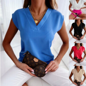 Women's Short-sleeved V-neck Collage Shirt Beachwear & Casual Wear Collection Womens Clothing