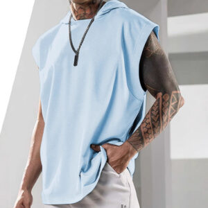 Summer Mens Sleeveless Loose Fitness Hooded Sports Vest Men's Attire Apparel / Clothing
