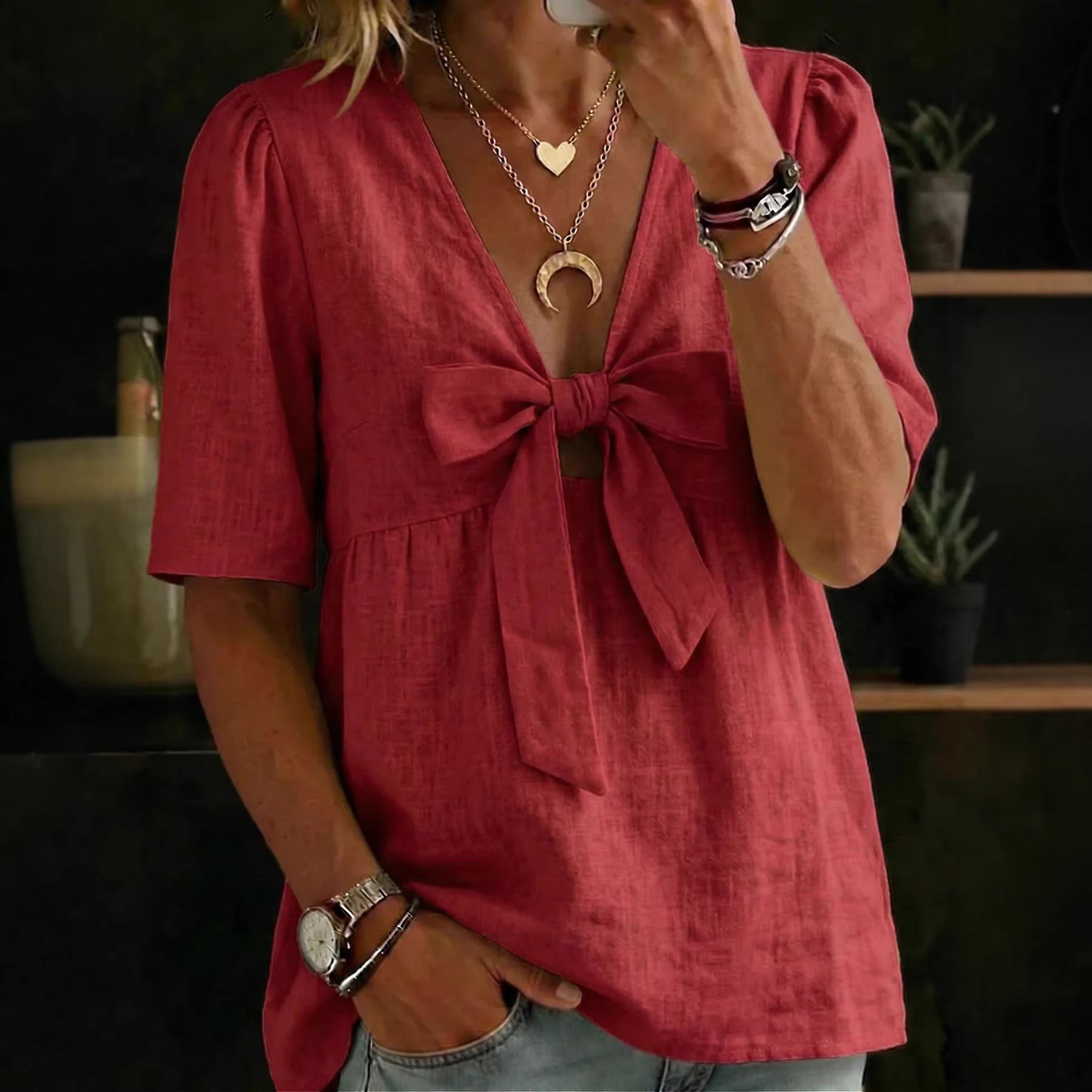a84100dd-c242-45a0-9b92-f398180fb5d8.jpg Women's Casual And Versatile V-Neck Top Shirt Beachwear & Casual Wear Collection Womens Clothing - Image 2