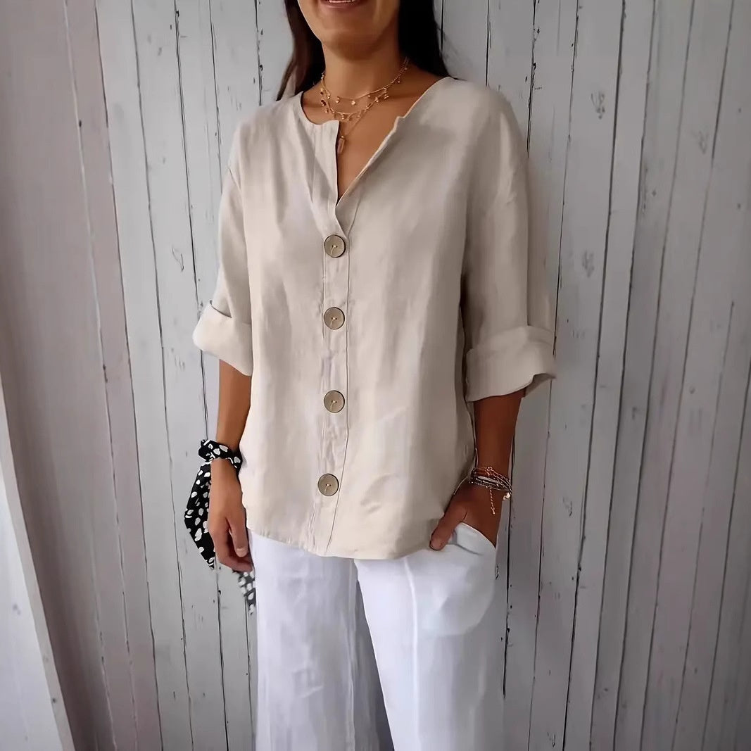 b36cbc76-c474-42f7-955b-0f11e927f32b.jpg V-neck Pullover Shirt Fashion Casual Long-sleeved Top Women's Clothing Beachwear & Casual Wear Collection Womens Clothing - Image 11