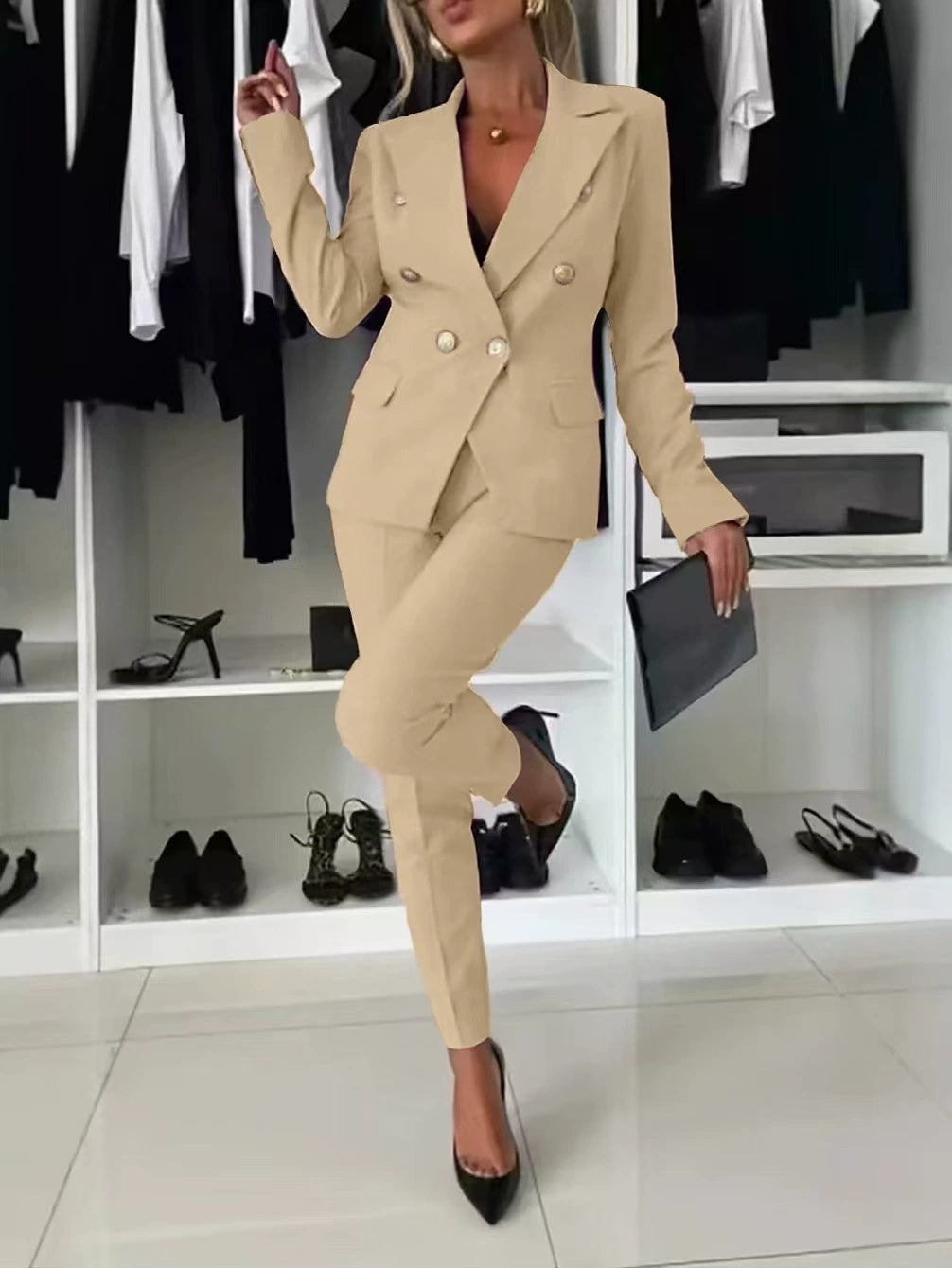 b5986730-a697-429c-8a7e-0acd909000e5.jpg New All-matching Casual Suit Lapel Button-down Jacket And Slim-fit Trousers For Women's Office Business Set Garments Apparel / Clothing - Image 16