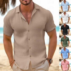 Men's Short-Sleeved Button-Down Shirt Summer Slim-Fit Lapel Shirts Casual Beachwear Clothing Men's Attire Apparel / Clothing