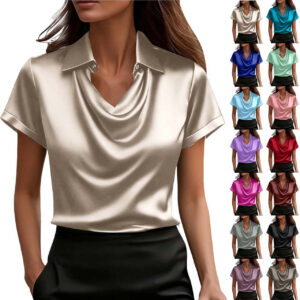 Fashion Short-Sleeved Shirt Summer Casual Solid-Color Lapel Tops Women's Clothing Beachwear & Casual Wear Collection Womens Clothing