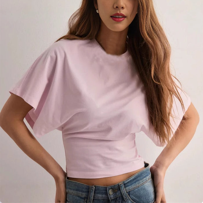 bc48cc81-5f81-4da9-8c24-8e749c354816.jpg Summer Batwing Sleeve T-shirt Ins Fashion Round Neck Pullover Short-sleeved Tops For Women Clothing Beachwear & Casual Wear Collection Womens Clothing - Image 8