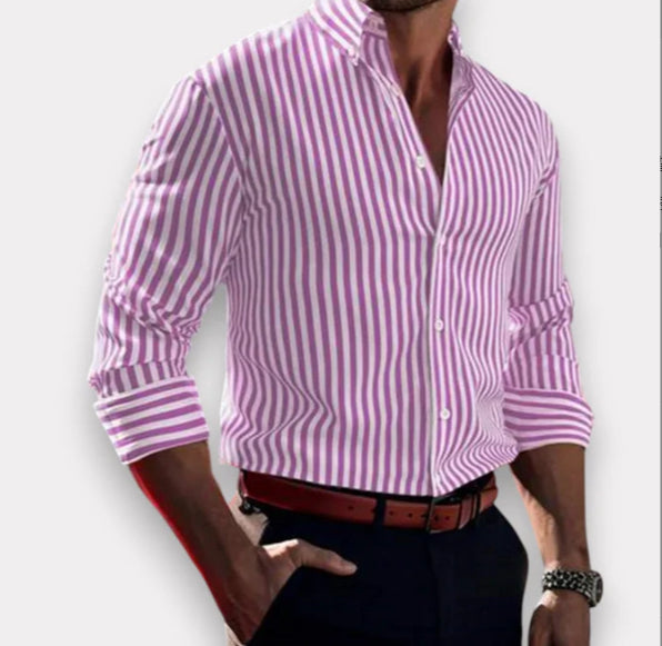 be9e9a66-14be-4b85-be51-aca6cf51171e.jpg Ins Stripe Printed Long Sleeve Shirt Men Fashion Casual Lapel Button Top Clothing Men's Attire Apparel / Clothing - Image 21