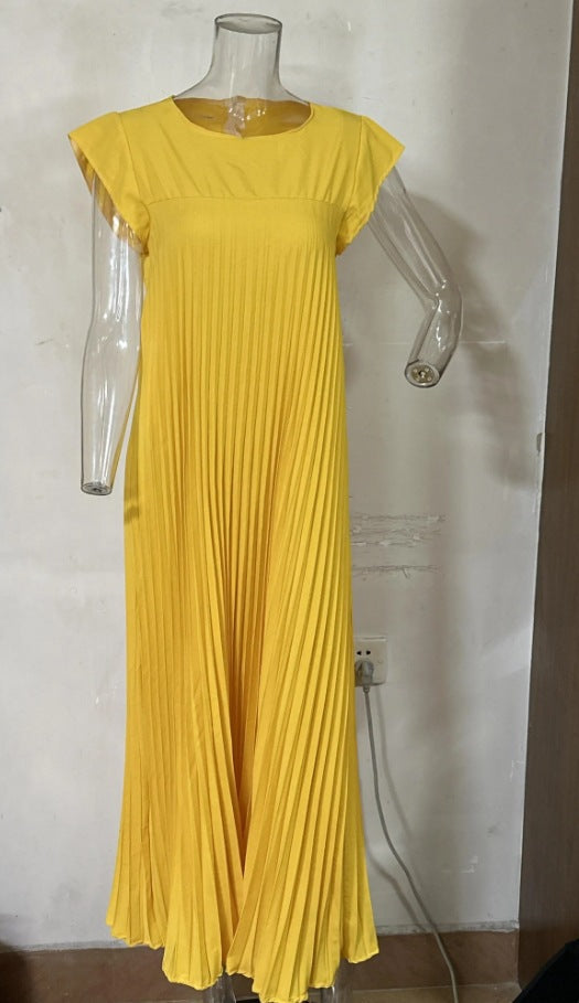 c8536668-d877-451e-9cc9-298c7bc53601.jpg Short Sleeve Pleated Long Dress Summer Round Neck Dress Women's Clothing Garments Apparel / Clothing - Image 13