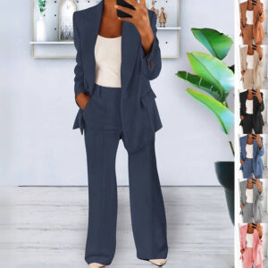 Ins Button Casual Suit Fashion Long-sleeved Lapel Blazer Jacket And Slim-fit Pocket Trousers For Women Garments Apparel / Clothing